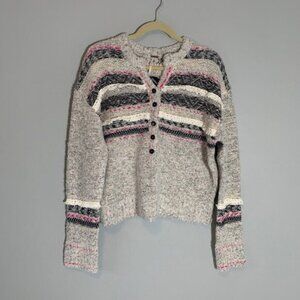 Free People alpaca wool blend long sleeve half button color pop sweater